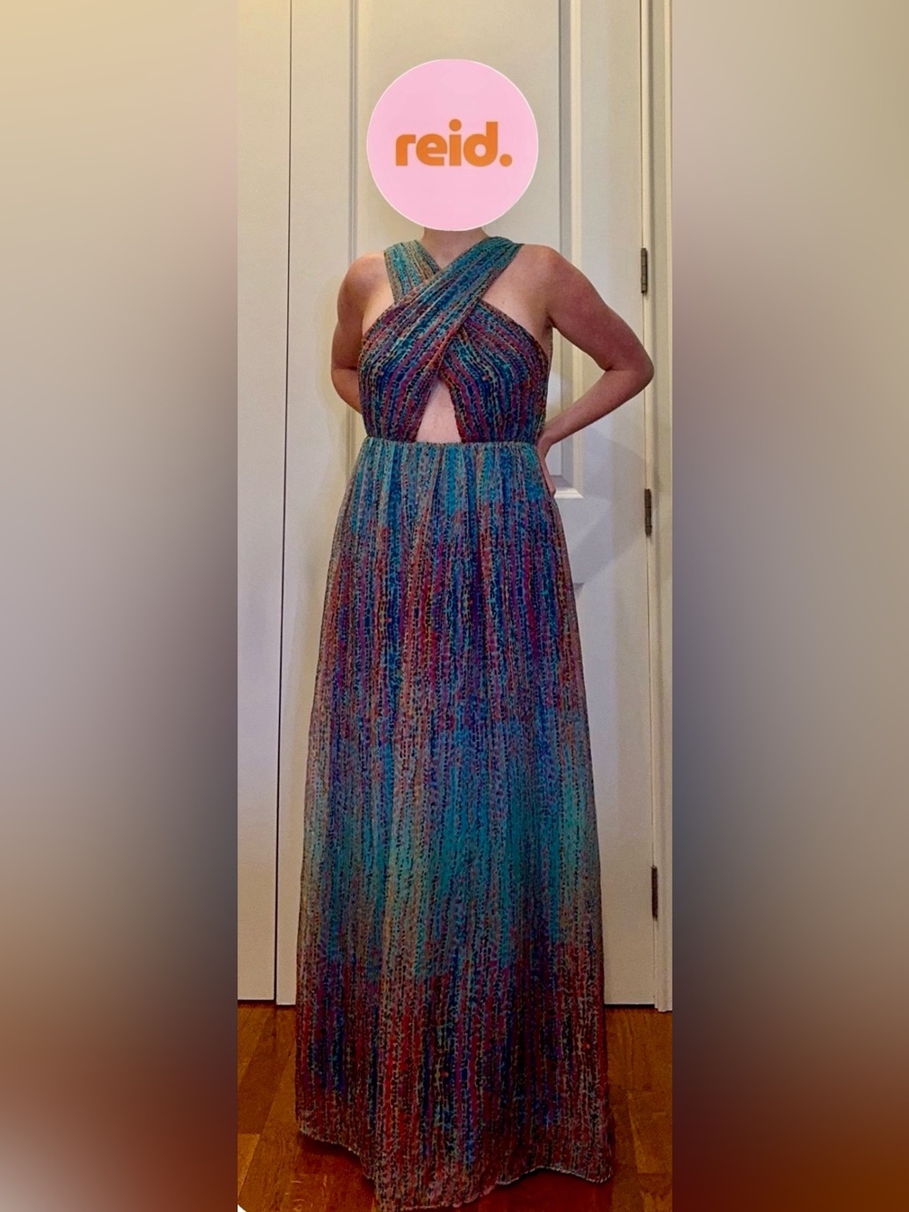 Sparkle & Fade Teal-Purple-Pink Crisscross Maxi Dress